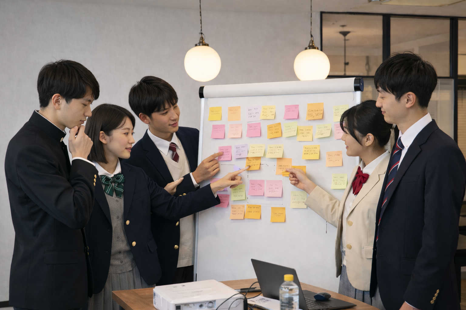 ST Lab — ホワイトボードで議論する生徒たち